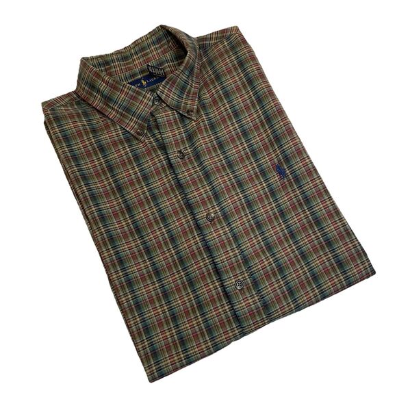 Ralph Lauren Men’s Tattersall Plaid Long Sleeve Brown/Pink Button Down Pony- XL - Picture 1 of 15